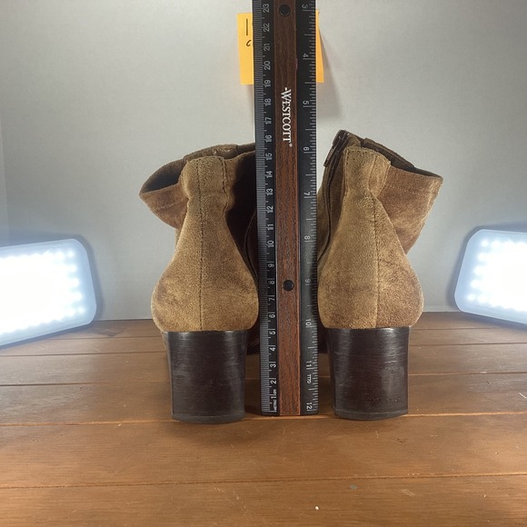Franco Sarto Brown Suede Leather Zip Up Square Toe Block Heel Ankle Booties - Picture 7 of 9